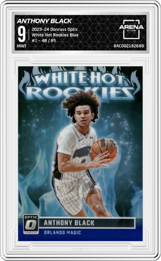 Anthony Black from the 2023-24 Donruss Optic set featuring a Blue parallel graded by Arena Club and given an overall grade of 9.