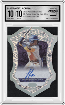 Luisangel Acuna from the 2023 Panini Chronicles set featuring a Holo Silver parallel graded by Arena Club and given an overall grade of 10.