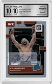 Kyler Phillips from the 2023 Donruss Optic UFC set featuring a Holo parallel graded by Arena Club and given an overall grade of 10.