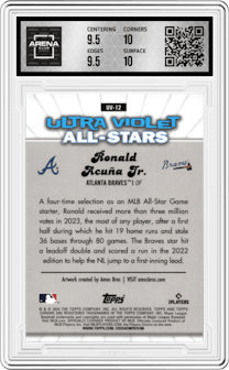 Ronald Acuna Jr. from the 2024 Topps Chrome set graded by Arena Club and given an overall grade of 10.