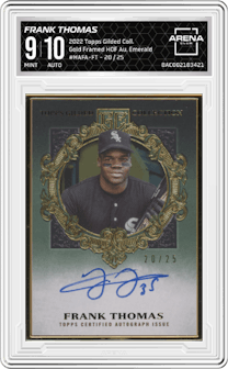 Frank Thomas from the 2022 Topps Gilded Collection set featuring a Emerald parallel graded by Arena Club and given an overall grade of 9.