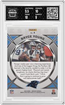 Bryce Young from the 2023 Panini Obsidian set graded by Arena Club and given an overall grade of 9.5.