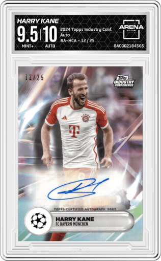 Harry Kane from the 2024 Topps Industry Conference set graded by Arena Club and given an overall grade of 9.5.