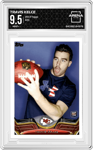 Travis Kelce from the 2013 Topps set graded by Arena Club and given an overall grade of 9.5.