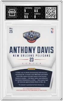 Anthony Davis from the 2012-13 Panini Innovation set graded by Arena Club and given an overall grade of 8.5.