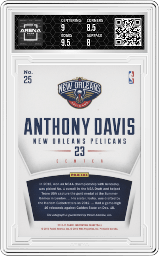 Anthony Davis from the 2012-13 Panini Innovation set graded by Arena Club and given an overall grade of 8.5.
