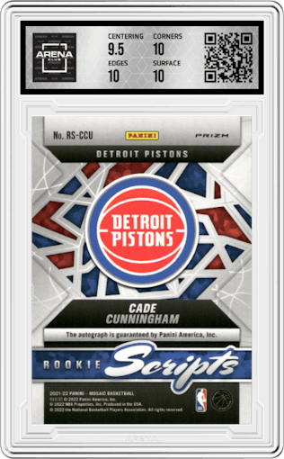 Cade Cunningham from the 2021-22 Panini Mosaic  set graded by Arena Club and given an overall grade of 10.