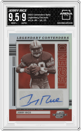 Jerry Rice from the 2021 Panini Contenders Optic set graded by Arena Club and given an overall grade of 9.5.