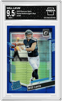 Will Levis from the 2023 Donruss Optic set featuring a Hyper Blue parallel graded by Arena Club and given an overall grade of 9.5.