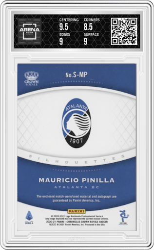 Mauricio Pinilla from the 2020-21 Panini Chronicles set graded by Arena Club and given an overall grade of 9.
