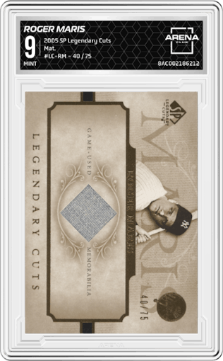 Roger Maris from the 2005 SP Legendary Cuts set graded by Arena Club and given an overall grade of 9.