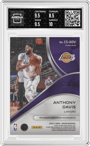Anthony Davis from the 2020-21 Panini Spectra set graded by Arena Club and given an overall grade of 9.