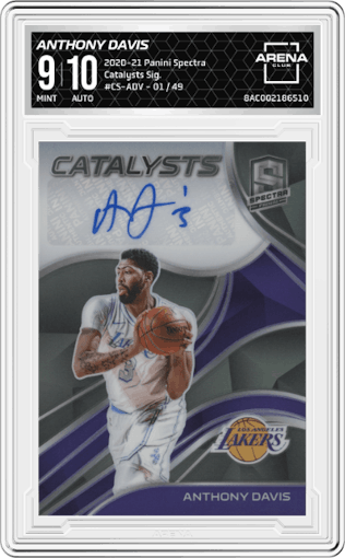 Anthony Davis from the 2020-21 Panini Spectra set graded by Arena Club and given an overall grade of 9.