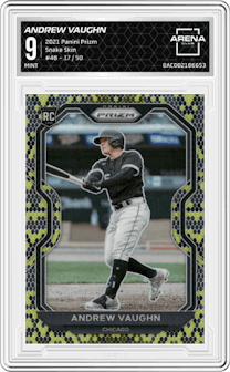 Andrew Vaughn from the 2021 Panini Prizm set featuring a Snake Skin parallel graded by Arena Club and given an overall grade of 9.