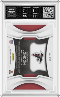 Drake London from the 2022 Panini Certified set featuring a Mirror Teal parallel graded by Arena Club and given an overall grade of 7.5.