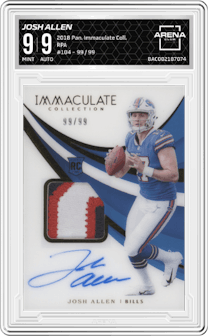 Josh Allen from the 2018 Panini Immaculate Collection set graded by Arena Club and given an overall grade of 9.