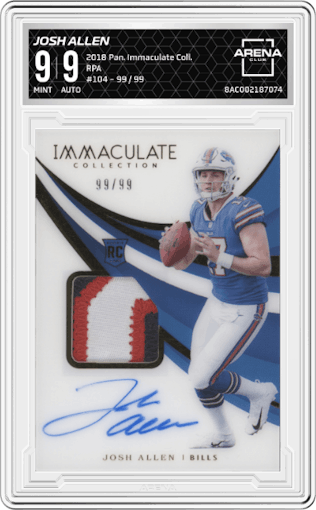 Josh Allen from the 2018 Panini Immaculate Collection set graded by Arena Club and given an overall grade of 9.