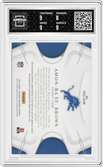 Amon-Ra St. Brown from the 2021 Panini National Treasures set graded by Arena Club and given an overall grade of 8.5.