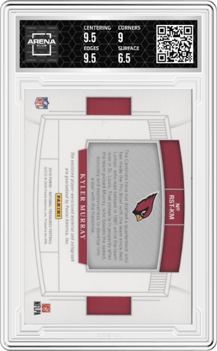 Kyler Murray from the 2019 Panini National Treasures set graded by Arena Club and given an overall grade of 7.