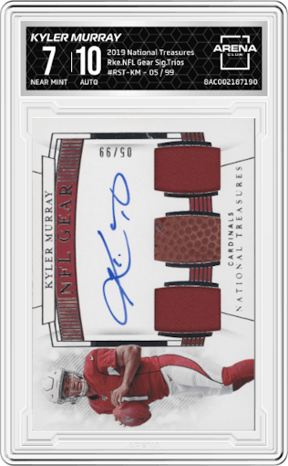 Kyler Murray from the 2019 Panini National Treasures set graded by Arena Club and given an overall grade of 7.