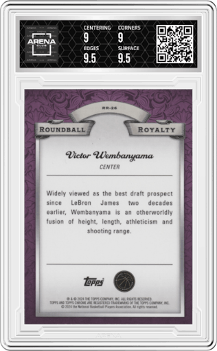 Victor Wembanyama from the 2023-24 Topps Chrome set graded by Arena Club and given an overall grade of 9.5.