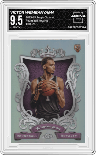 Victor Wembanyama from the 2023-24 Topps Chrome set graded by Arena Club and given an overall grade of 9.5.