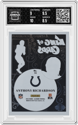 Anthony Richardson from the 2023 Panini Illusions set graded by Arena Club and given an overall grade of 9.