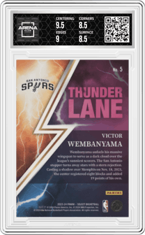 Victor Wembanyama from the 2023-24 Panini Select  set graded by Arena Club and given an overall grade of 9.