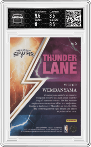 Victor Wembanyama from the 2023-24 Panini Select  set graded by Arena Club and given an overall grade of 9.