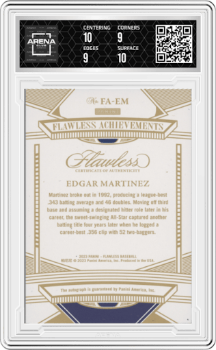 Edgar Martinez from the 2023 Panini Flawless set graded by Arena Club and given an overall grade of 9.5.