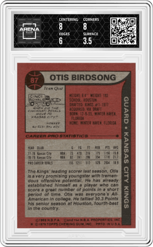 Otis Birdsong from the 1979-80 Topps set graded by Arena Club and given an overall grade of 4.