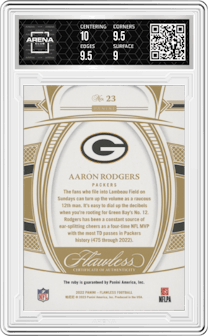Aaron Rodgers from the 2022 Panini Flawless set graded by Arena Club and given an overall grade of 9.5.
