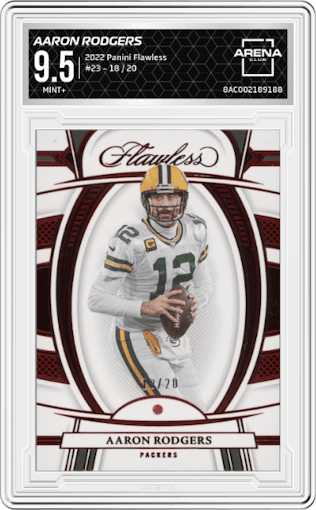 Aaron Rodgers from the 2022 Panini Flawless set graded by Arena Club and given an overall grade of 9.5.