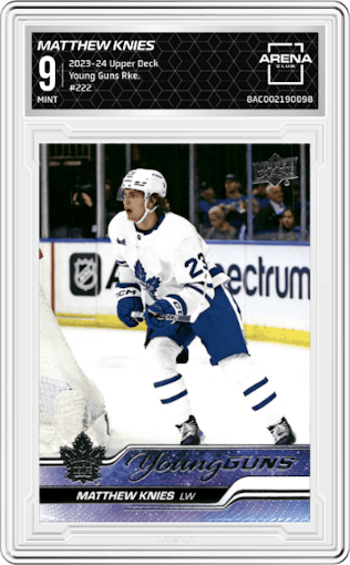 Matthew Knies from the 2023-24 Upper Deck Series 1 set graded by Arena Club and given an overall grade of 9.