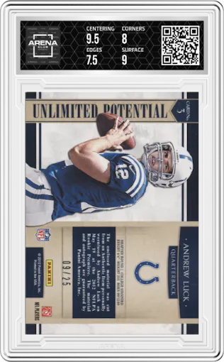 Andrew Luck from the 2012 Panini Prominence set graded by Arena Club and given an overall grade of 8.