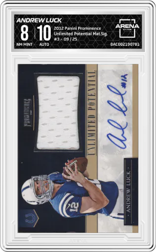 Andrew Luck from the 2012 Panini Prominence set graded by Arena Club and given an overall grade of 8.