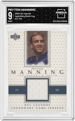 Peyton Manning from the 2000 Upper Deck Legends set graded by Arena Club and given an overall grade of 9.