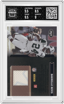 Darrelle Revis / Deion Sanders from the 2010 Donruss Elite set graded by Arena Club and given an overall grade of 9.