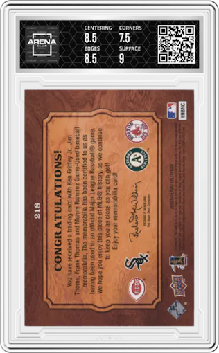 Ken Griffey Jr./Jim Thome/Frank Thomas/Manny Ramirez from the 2008 Upper Deck Ballpark Collection set graded by Arena Club and given an overall grade of 8.