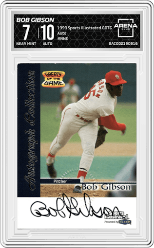 Bob Gibson from the 1999 Sports Illustrated Greats of the Game set graded by Arena Club and given an overall grade of 7.