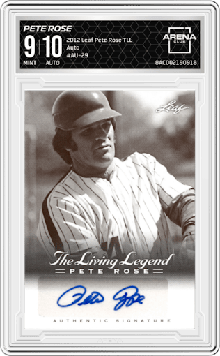 Pete Rose from the 2012 Leaf Pete Rose The Living Legend set graded by Arena Club and given an overall grade of 9.