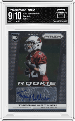 Tyrann Mathieu from the 2013 Panini Prizm set graded by Arena Club and given an overall grade of 9.