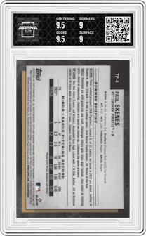 Paul Skenes from the 2024 Topps NSCC Bowman Chrome set graded by Arena Club and given an overall grade of 9.5.