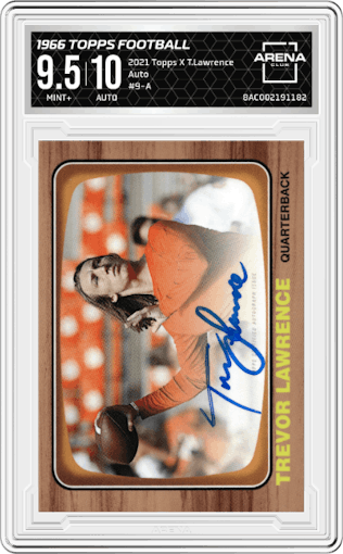 1966 Topps Football from the 2021 Topps X Trevor Lawrence set graded by Arena Club and given an overall grade of 9.5.