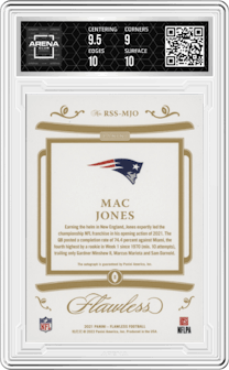 Mac Jones from the 2021 Panini Flawless set graded by Arena Club and given an overall grade of 9.5.