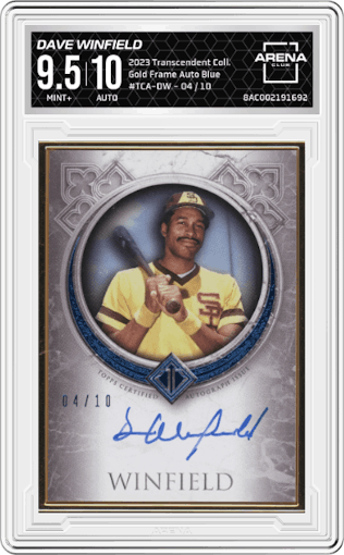 Dave Winfield from the 2023 Topps Transcendent Collection set featuring a Blue parallel graded by Arena Club and given an overall grade of 9.5.