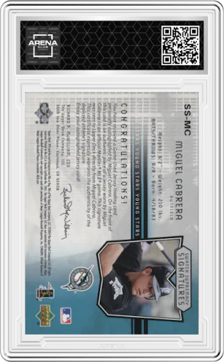Miguel Cabrera from the 2004 SPx set graded by Arena Club.