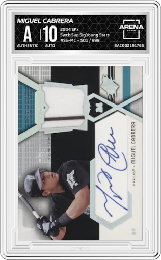 Miguel Cabrera from the 2004 SPx set graded by Arena Club.