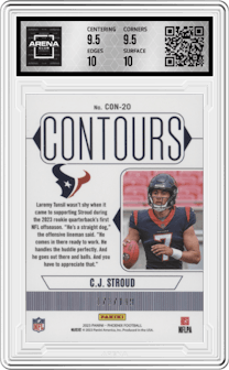 C.J. Stroud from the 2023 Panini Phoenix set featuring a Red parallel graded by Arena Club and given an overall grade of 10.