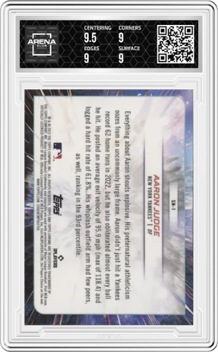 Aaron Judge from the 2023 Topps Cosmic Chrome set graded by Arena Club and given an overall grade of 9.